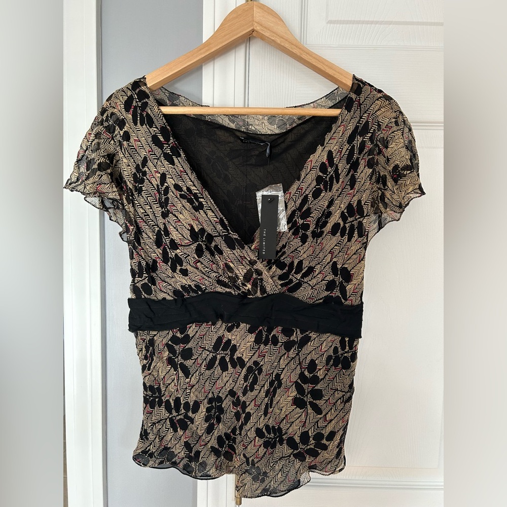 Patterned V-Neck Black beaded Accents